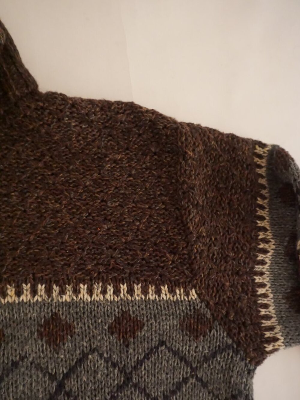Vintage Fieldmaster Brown Grey Cream Fair Isle Jacquard Knit Half Zip Sweater XL - Picture 10 of 11
